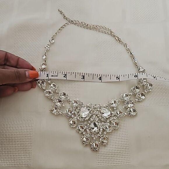 Dress Line Statement Piece Necklace & Earring Set Crystal White - Picture 12 of 16